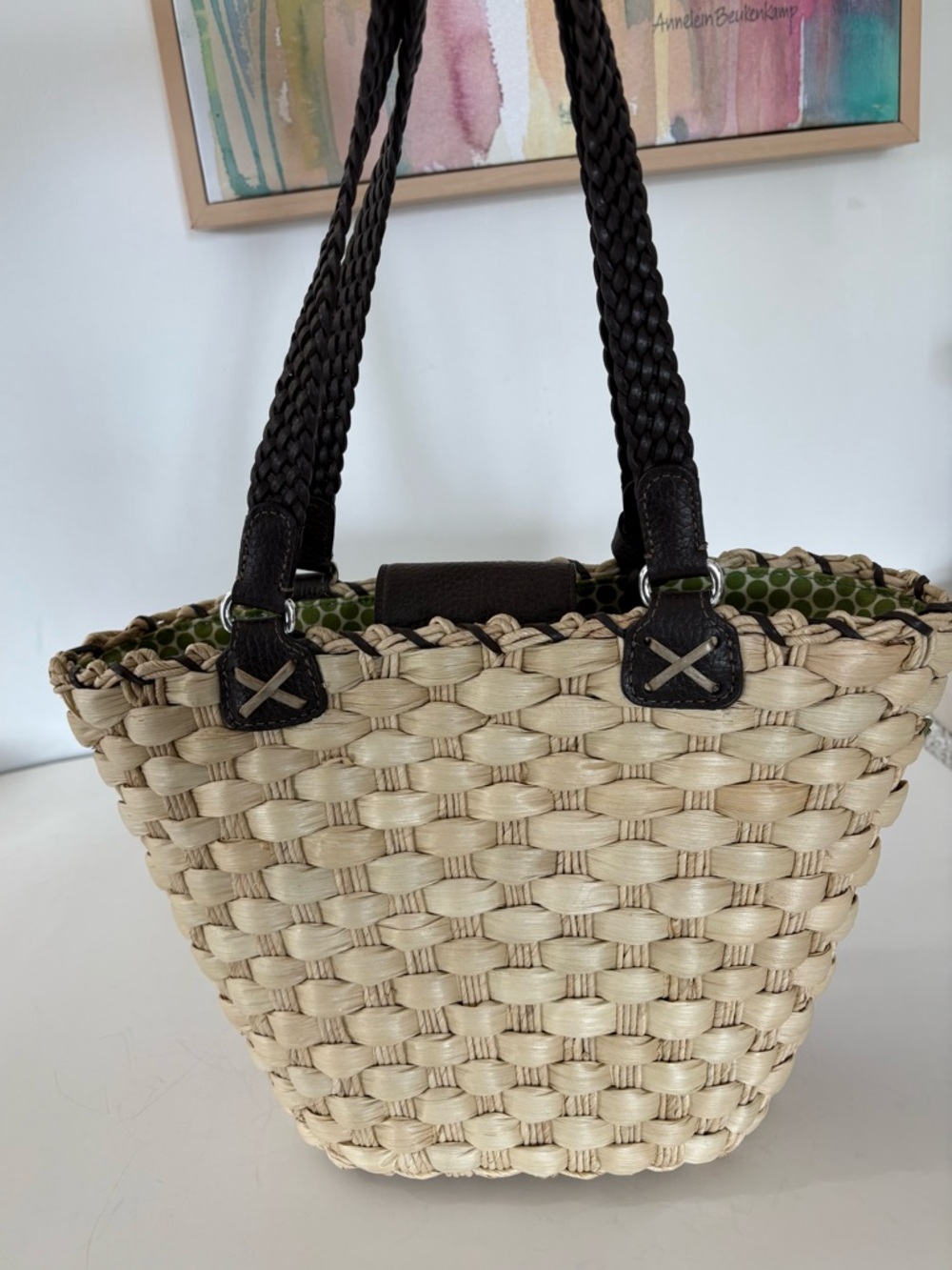 BRIGHTON Raffia Leather Floral Beach Tote Bag Coastal Vacay Natural Vacation EUC - Picture 4 of 16